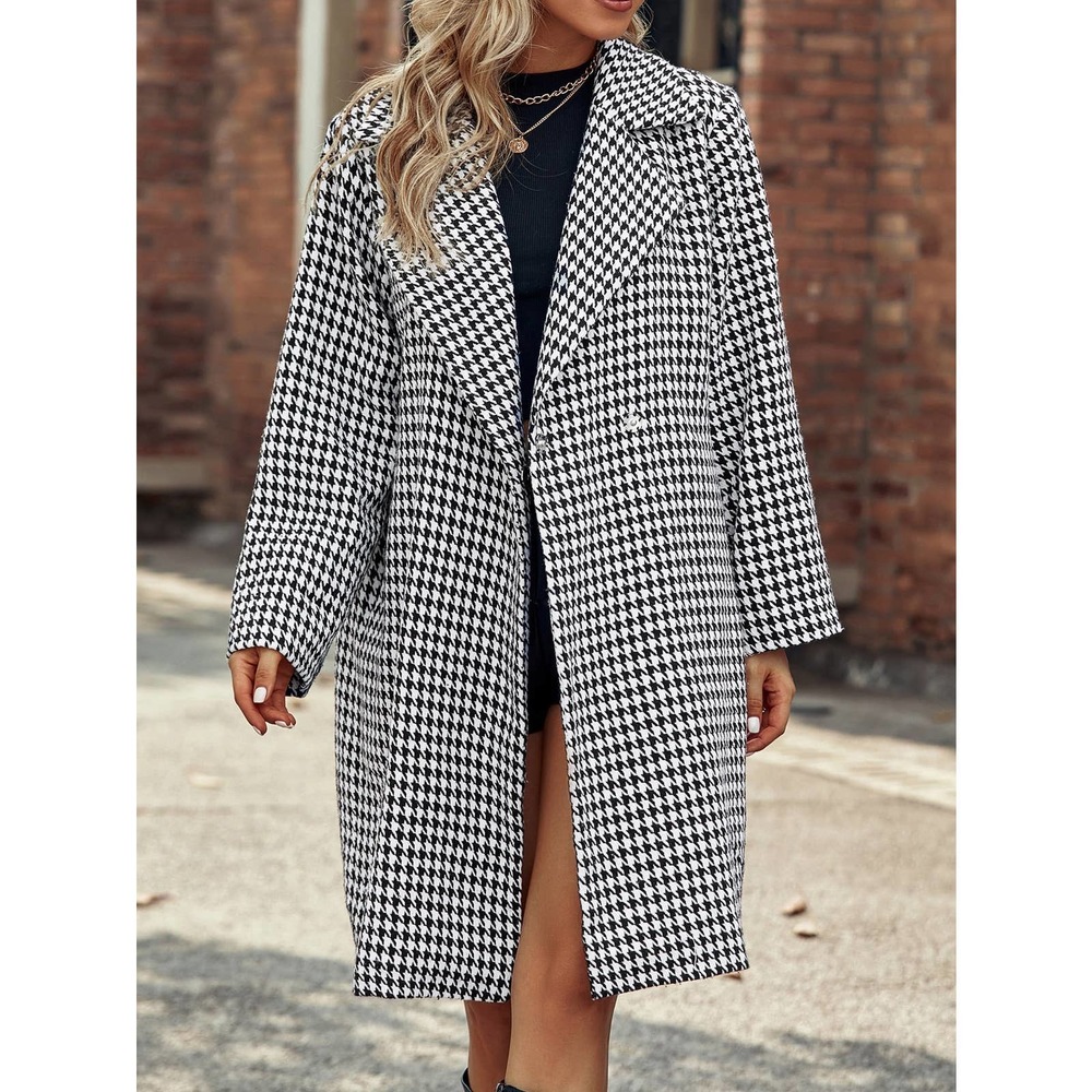 Houndstooth Lapel Collar Double Button Overcoat pea coat - Picture 6 of 6